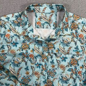 Ariat Tek Heat Series Shirt Womans L Teal Floral AOP Western Vented Fishing EUC
